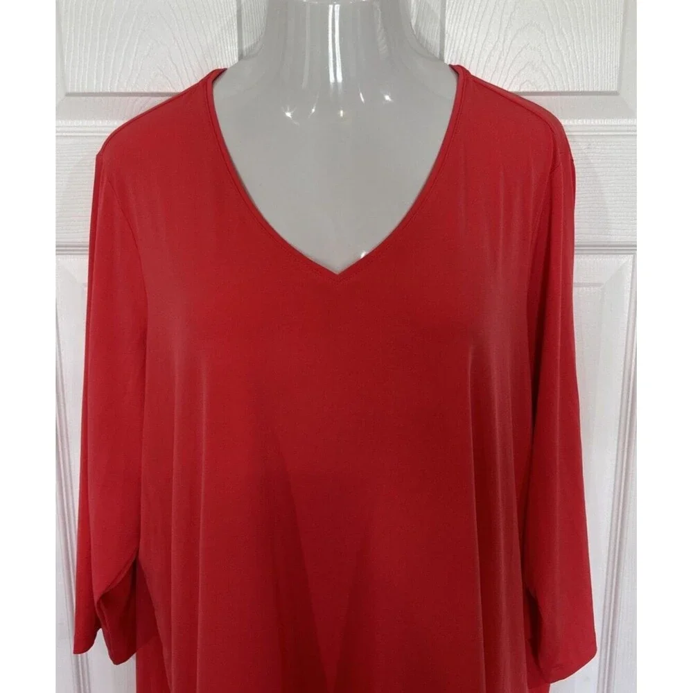 Susan Graver Modern Essentials Liquid Knit Tunic V Neck Coral  Plus Size 3X